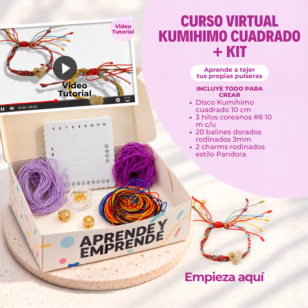Kit de Kumihimo Cuadrado + Curso Virtual Gratis