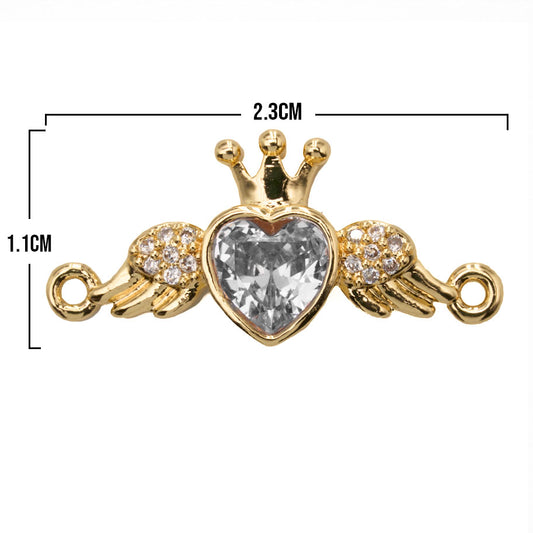 Dije Alas Corazón Dorado Piedra Blanca Rodinado