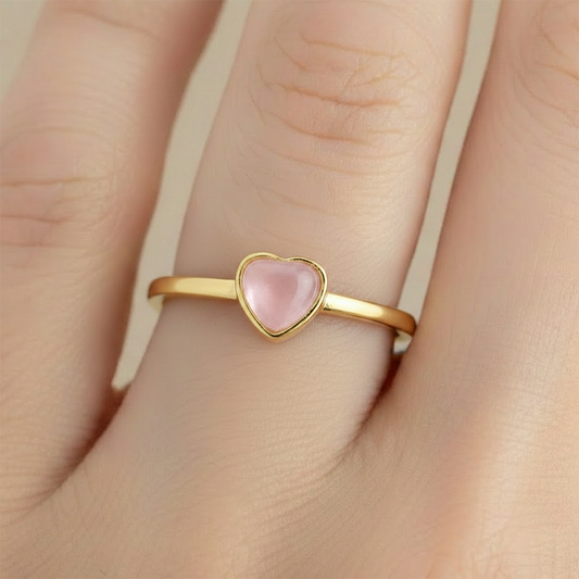 Anillo B #69 Ajustable Corazón Piedra Rosada Rodinado