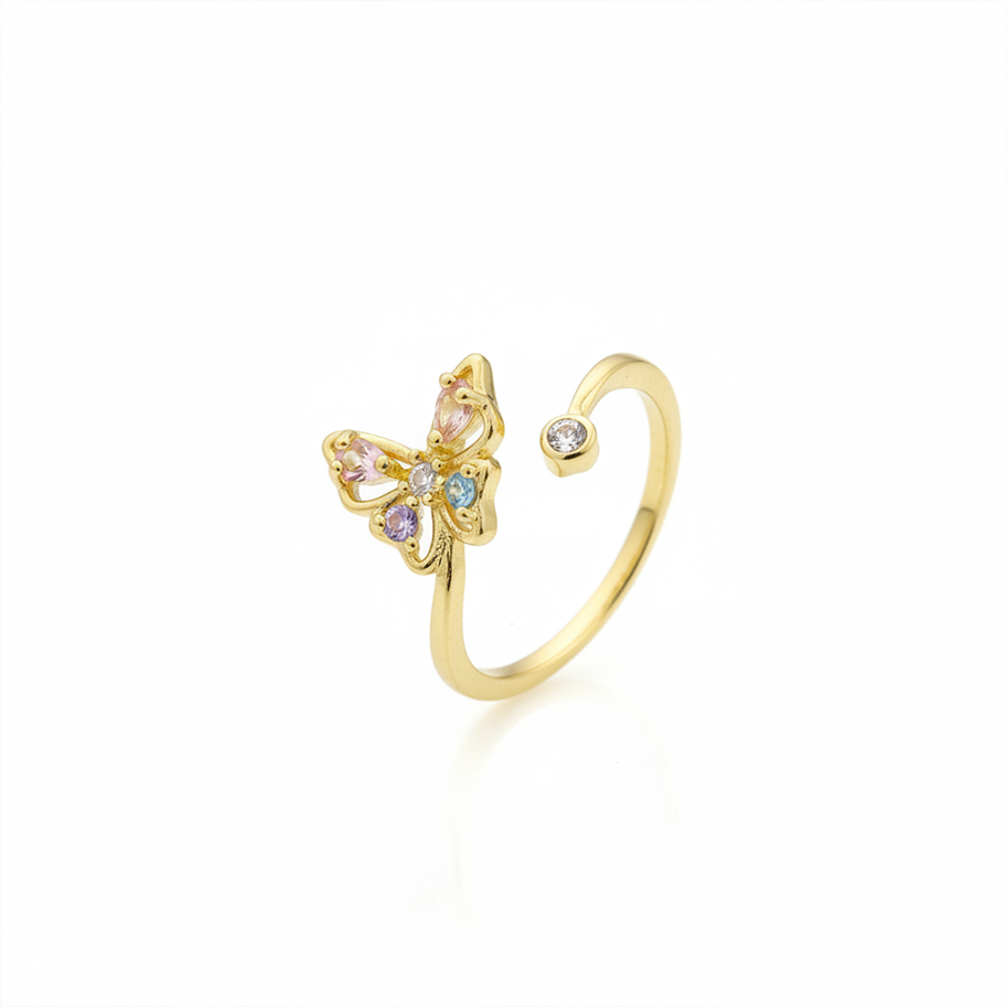Anillo B #71 Ajustable Mariposa Piedra Multi Rodinado