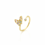 Anillo B #71 Ajustable Mariposa Piedra Multi Rodinado