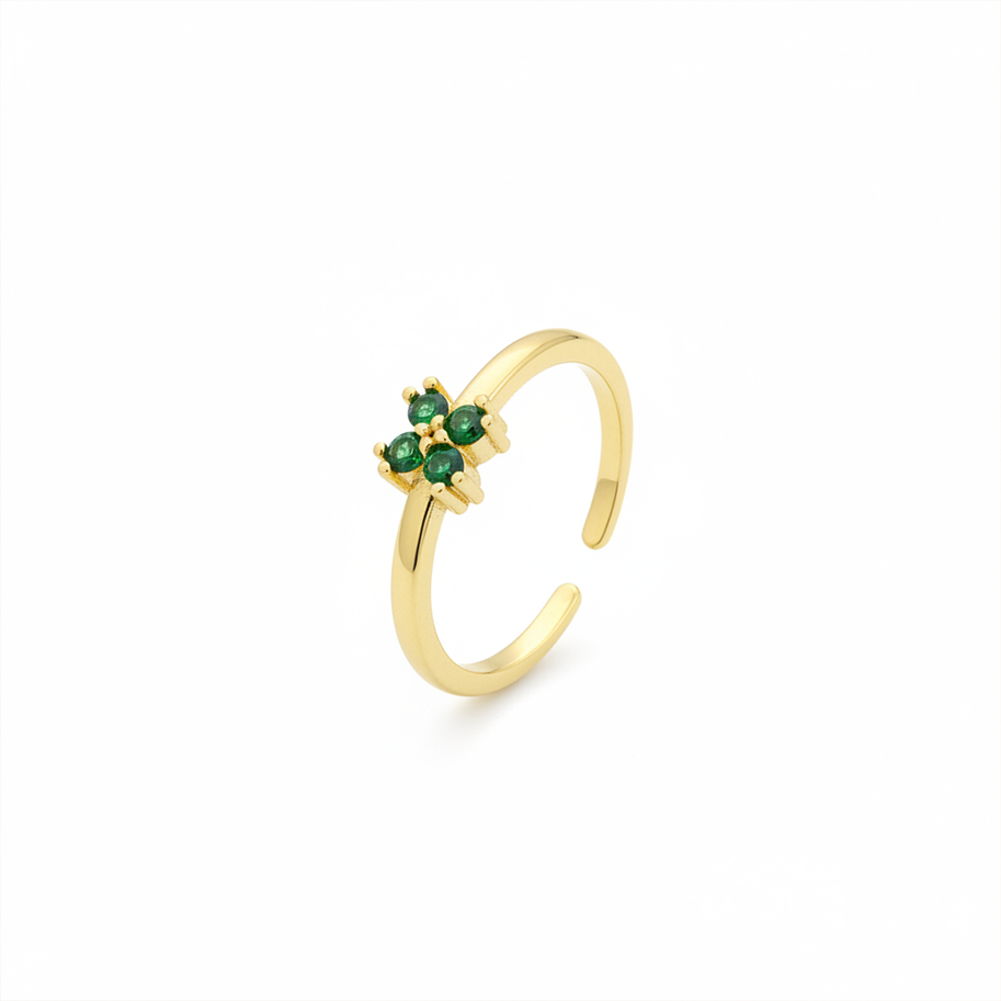 Anillo B #72 Ajustable Flor Pequeña Piedra Verde Rodinado