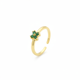 Anillo B #72 Ajustable Flor Pequeña Piedra Verde Rodinado