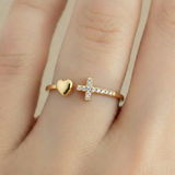 Anillo B #74 Ajustable Corazón Liso y Cruz Circones Rodinado
