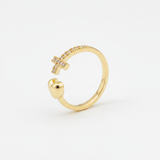 Anillo B #74 Ajustable Corazón Liso y Cruz Circones Rodinado