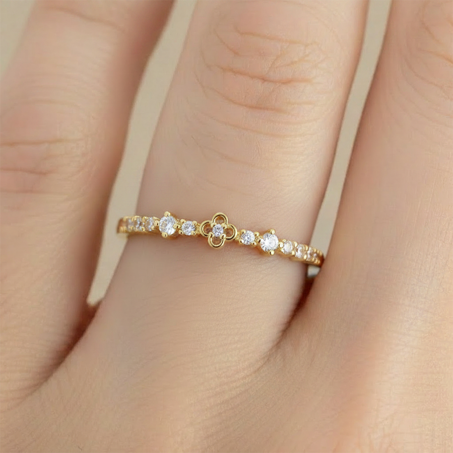 Anillo B #75 Ajustable Flor Pequeña Pequeña Rodinado