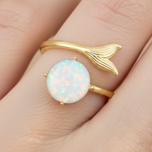 Anillo B #81 Ajustable cola sirena perla Rodinado