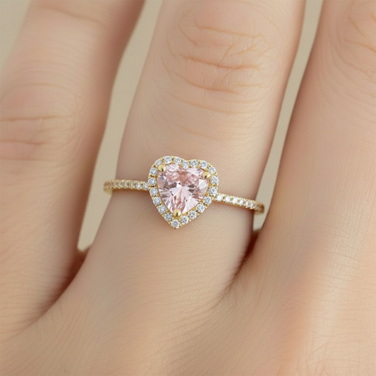 Anillo C #67 Ajustable Corazón Piedra Rosada Circones Rodinado