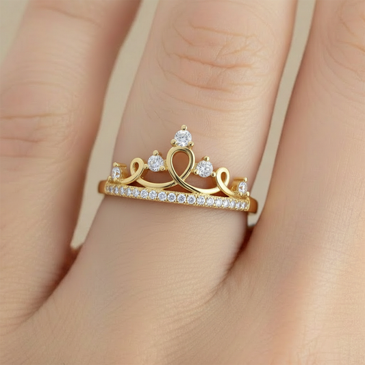 Anillo C #68 Ajustable Corona Piedra Blanca Rodinado