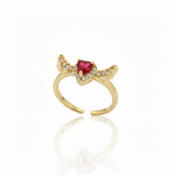 Anillo C #74 Ajustable Corazón Piedra Roja Alas Rodinado