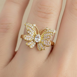 Anillo C #75 Ajustable Mariposa Piedra Blanca Rodinado