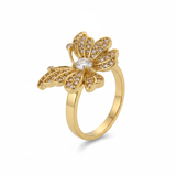 Anillo C #75 Ajustable Mariposa Piedra Blanca Rodinado