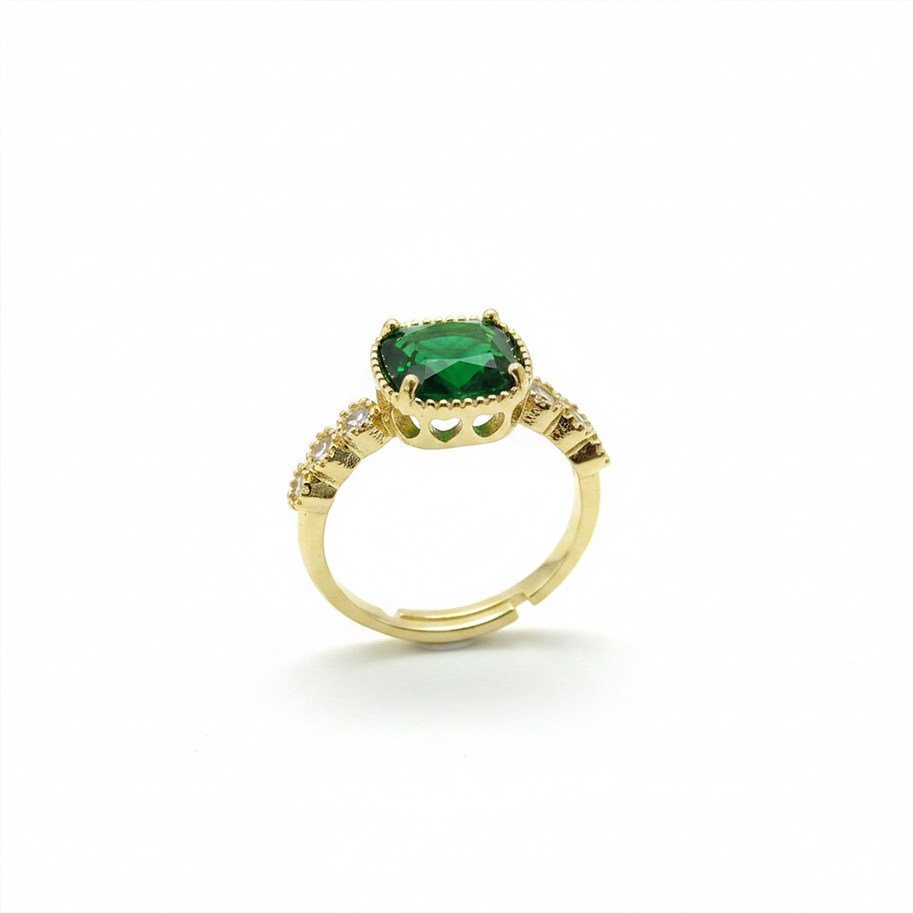 Anillo C #76 Ajustable Piedra Verde Rodinado