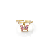 Anillo C #77 Ajustable Mariposa Colgante Rodinado