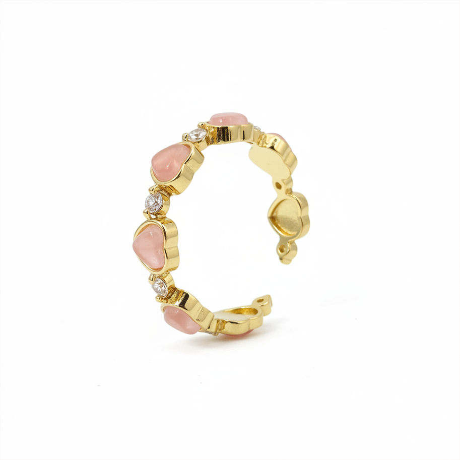 Anillo C #78 Ajustable Corazones Piedra Rosada Rodinado