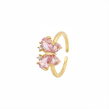 Anillo C #80 Ajustable Mariposa Piedra Rosada Rodinado