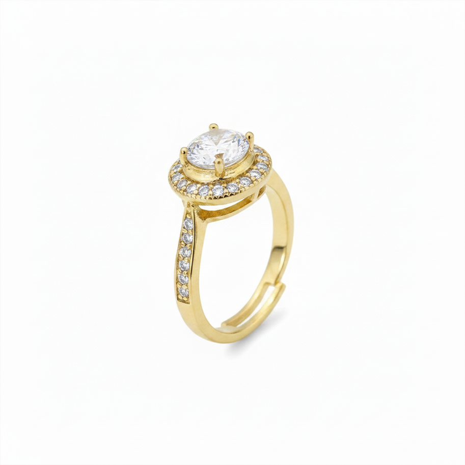 Anillo C #82 Ajustable Circón Redondo Blanco Rodinado