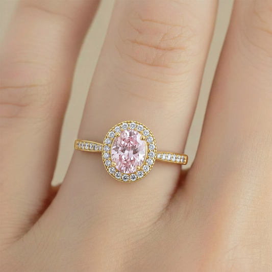 Anillo C #83 Ajustable Circón Redondo Rosado Rodinado