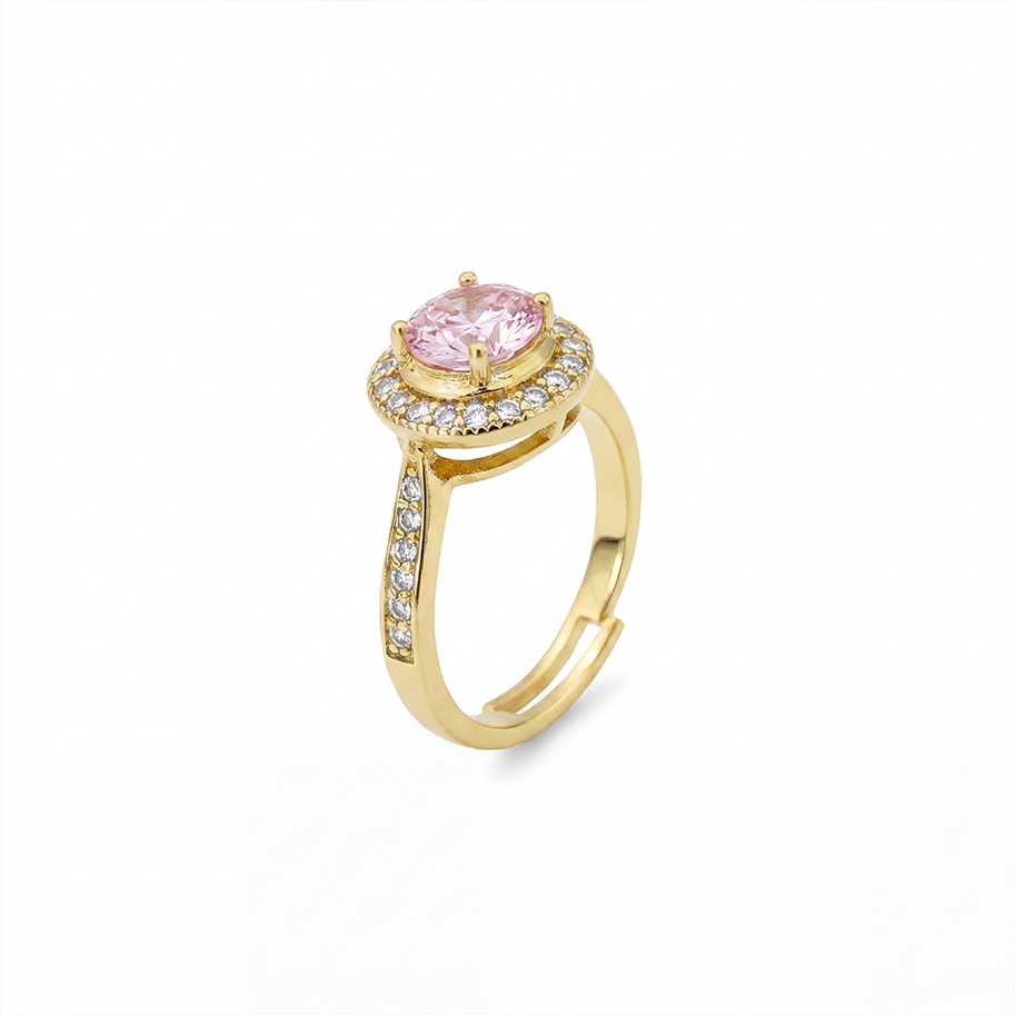 Anillo C #83 Ajustable Circón Redondo Rosado Rodinado