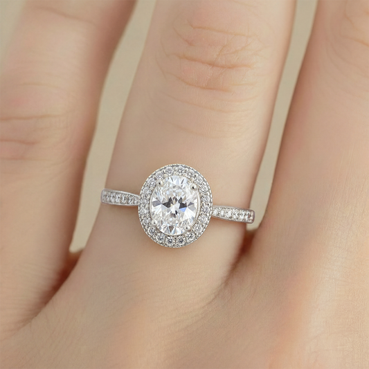 Anillo C #84 Ajustable Plateado Circón Redondo Blanco Rodinado