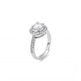Anillo C #84 Ajustable Plateado Circón Redondo Blanco Rodinado