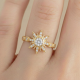 Anillo C #85 Ajustable Sol Piedra Blanca Rodinado