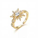 Anillo C #85 Ajustable Sol Piedra Blanca Rodinado