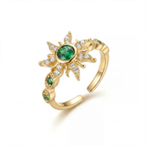 Anillo C #86 Ajustable Sol Piedra Verde Rodinado