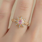 Anillo C #87 Ajustable Sol Piedra Rosada Rodinado