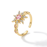 Anillo C #87 Ajustable Sol Piedra Rosada Rodinado