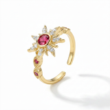 Anillo C #88 Ajustable Sol Piedra Roja Rodinado
