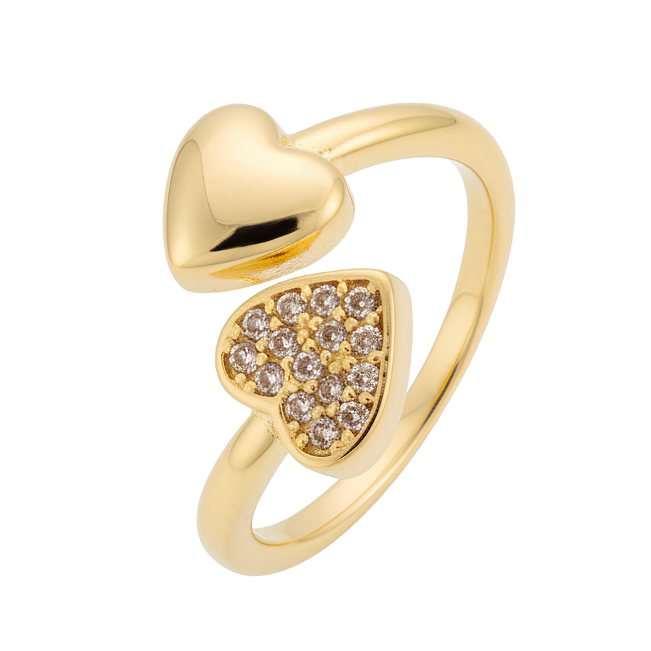 Anillo C #91 Ajustable Corazon Doble Dorado Rodinado