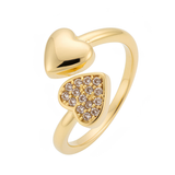 Anillo C #91 Ajustable Corazon Doble Dorado Rodinado