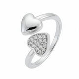 Anillo C #92 Ajustable Corazon Doble Plateado Rodinado