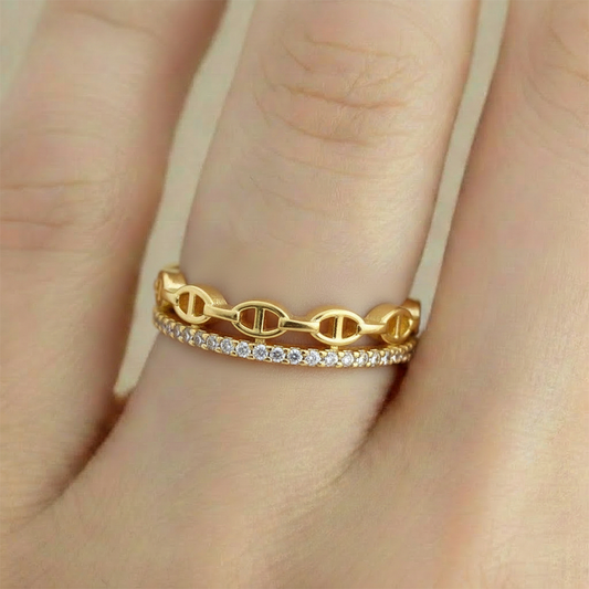Anillo C #93 Ajustable GC Dos Hileras Dorado Rodinado