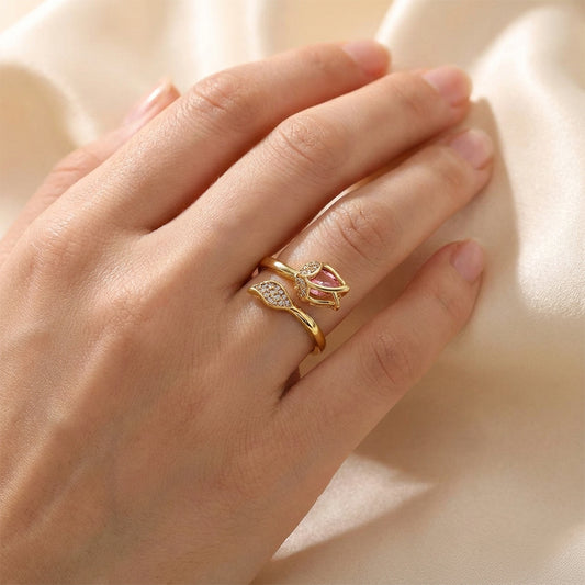Anillo Tulipán Piedra Rosada C #60 Rodinado