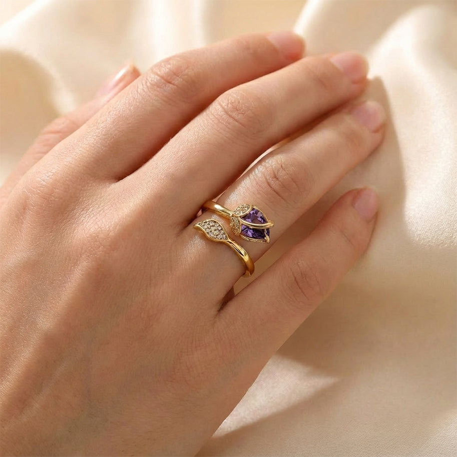 Anillo Tulipán Piedra Lila C #61 Rodinado