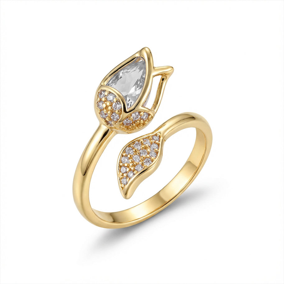Anillo Tulipán Piedra Blanca C #62 Rodinado