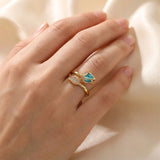 Anillo Tulipán Piedra Azul C #63 Rodinado