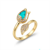 Anillo Tulipán Piedra Azul C #63 Rodinado