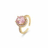 Anillo D #28 Ajustable Ovalo Piedra Rosada y Circones Rodinado