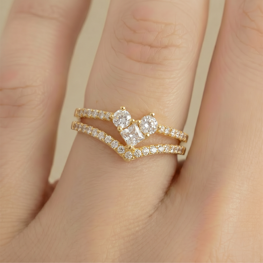 Anillo E #11 Ajustable Doble Carril Corazón Rodinado