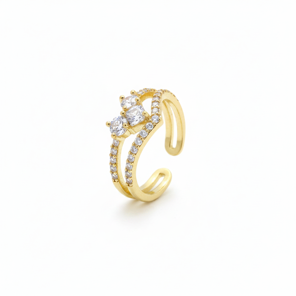 Anillo E #11 Ajustable Doble Carril Corazón Rodinado