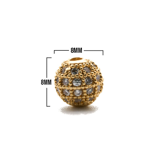 Bola De Fuego 8mm Dorado Piedra Blanca Rodinado