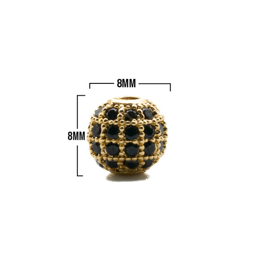 Bola De Fuego 8mm Dorado Piedra Negra Rodinado