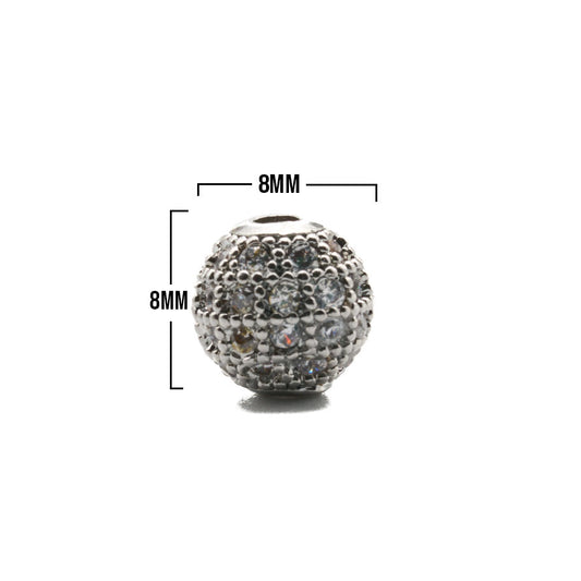 Bola De Fuego 8mm Plateado Piedra Blanca Rodinado