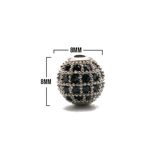 Bola De Fuego 8mm Plateado Piedra Negra Rodinado