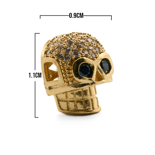 Dije Calavera Dorado Piedra Blanca Ojos Negros Rodinado