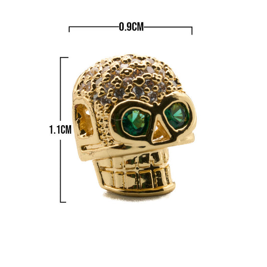 Dije Calavera Dorado Piedra Blanca Ojos Verdes Rodinado