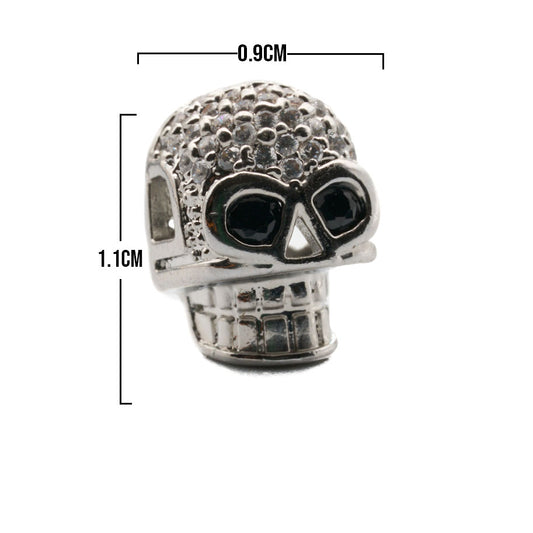 Dije Calavera Plateado Piedra Blanca Ojos Negros Rodinado